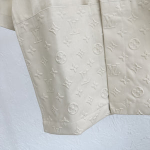 Monogram cream embossed denim set