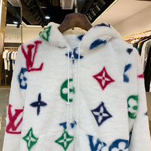 Load image into Gallery viewer, Monogram furry jumbo zip up white
