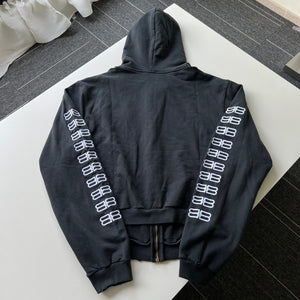 BB distressed embroidery logo zip up hoodie