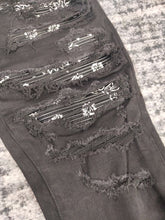 Load image into Gallery viewer, Black paisley patted denim
