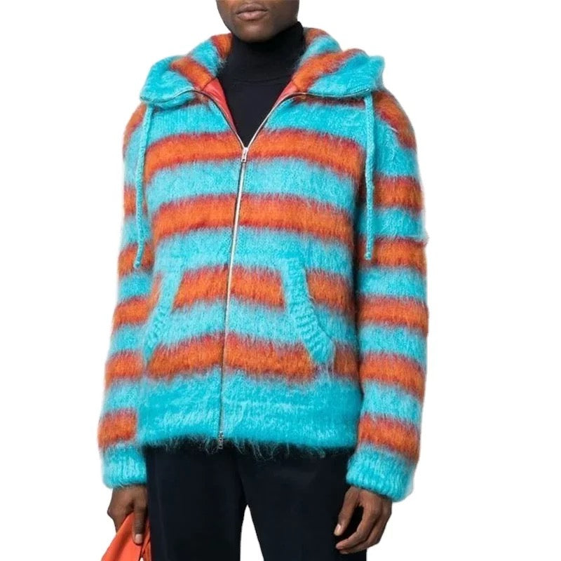 Mohair blue and orang zip up hoodie