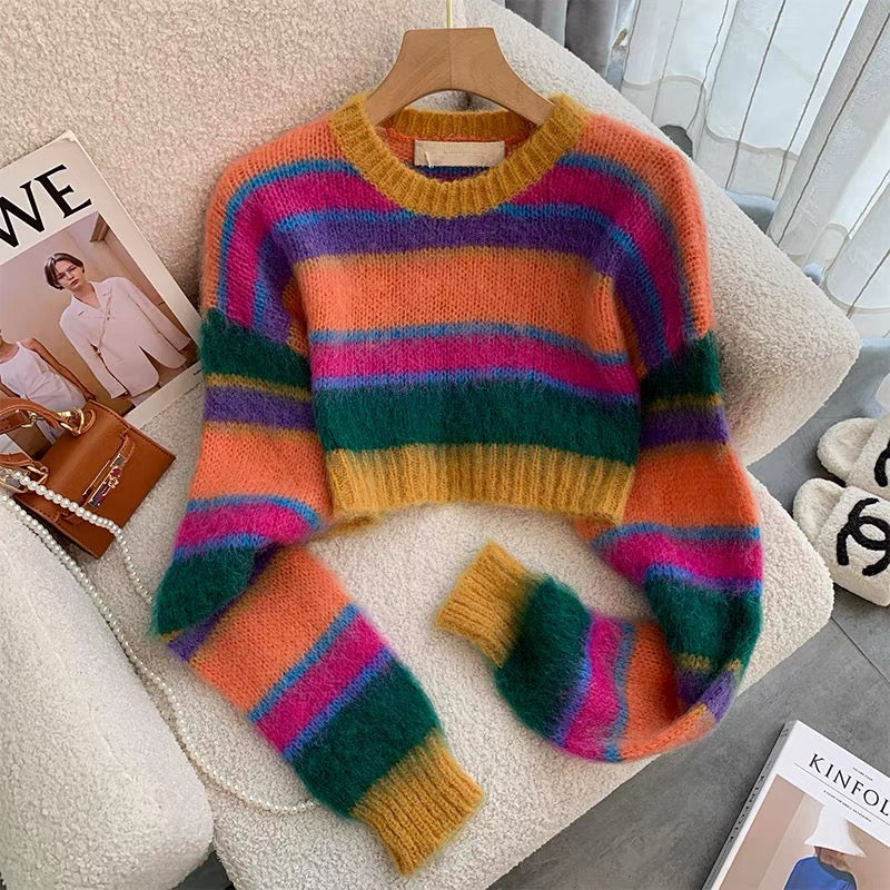 Womens crop set rainbow mohair