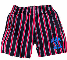 Load image into Gallery viewer, Faith vs Fear pin stripe black and red shorts
