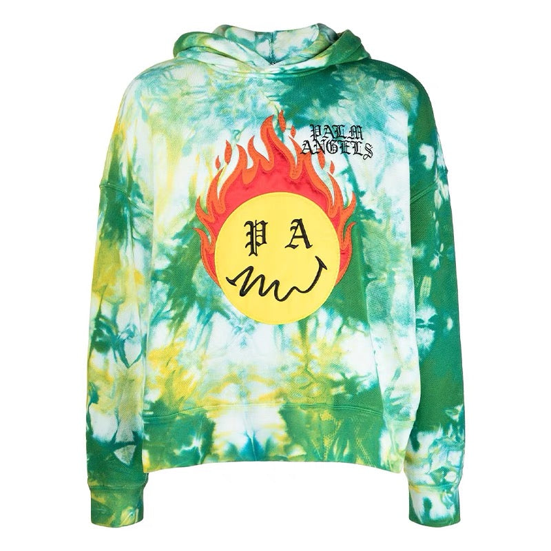 Tie dye palm flame skull hoodie