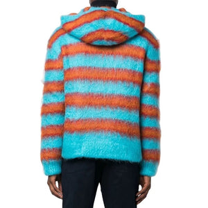 Mohair blue and orang zip up hoodie